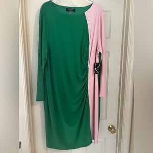 Kasper Long Sleeve Dress in Green and Pink